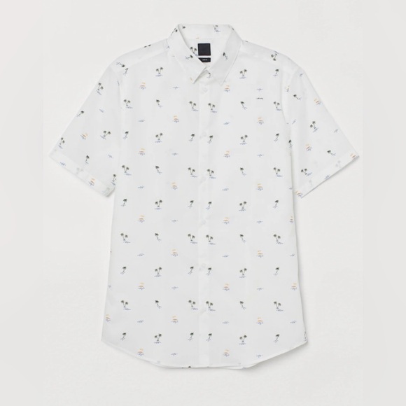 H&M Other - H&M NWOT Slim Fit White Palm Tree Print Men's Shirt XL
